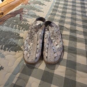 Rieker Two-Tone Brown Woven Slip-Ons